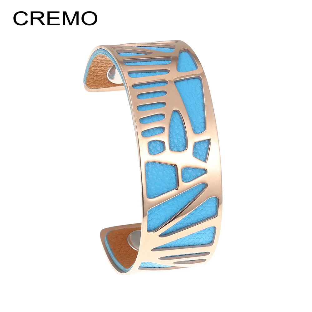 

Cremo DIY Stainless Steel Bracelets & Bangles Rose Gold Color Brand Charm Bracelet Manchette Reversible Wide Leather Pulseras