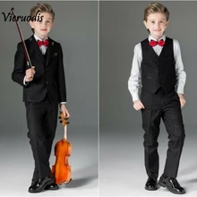 Черные свадебные костюмы для мальчиков, детский смокинг, костюм для шафера, комплект из 3 предметов