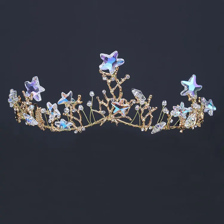 Shining starfish Wedding Tiara Bride Hair Ornaments For Women Prom Hair Jewelry Accessories Gold Vine Chaplet Bridal Crown 