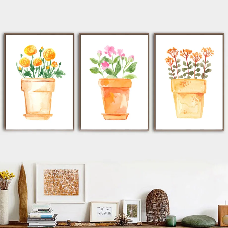 Watercolor Potted Flower Wall Art Canvas Posters And Prints Canvas Painting Nordic Poster Wall Pictures For Living Room Decor
