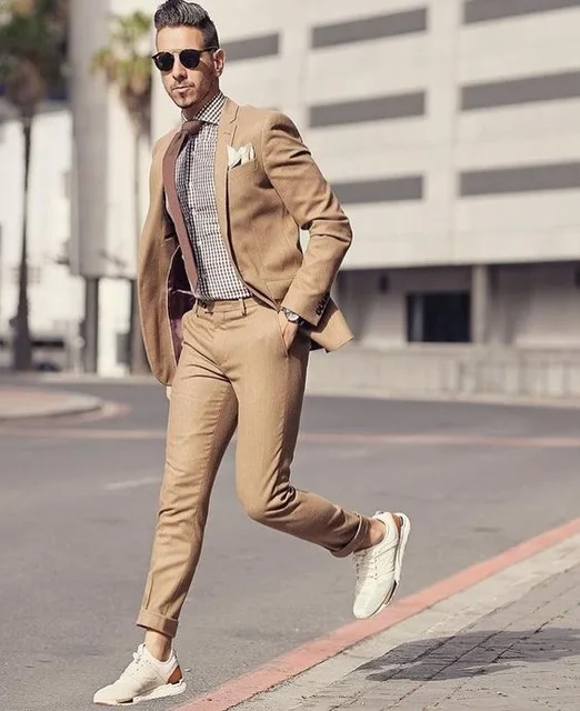 

2018 New Arrival Design Khaki Brown Beach Men Suit Slim Fit 2 Piece Tuxedo Prom Suits Custom Groom Blazer Masculino Jacket+Pant