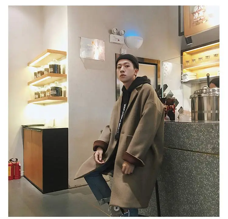 4 цвета осень-зима корейской моды Повседневное свободные длинные Шерстяное пальто Бизнес утепленная верхняя одежда Oversize шерстяное пальто