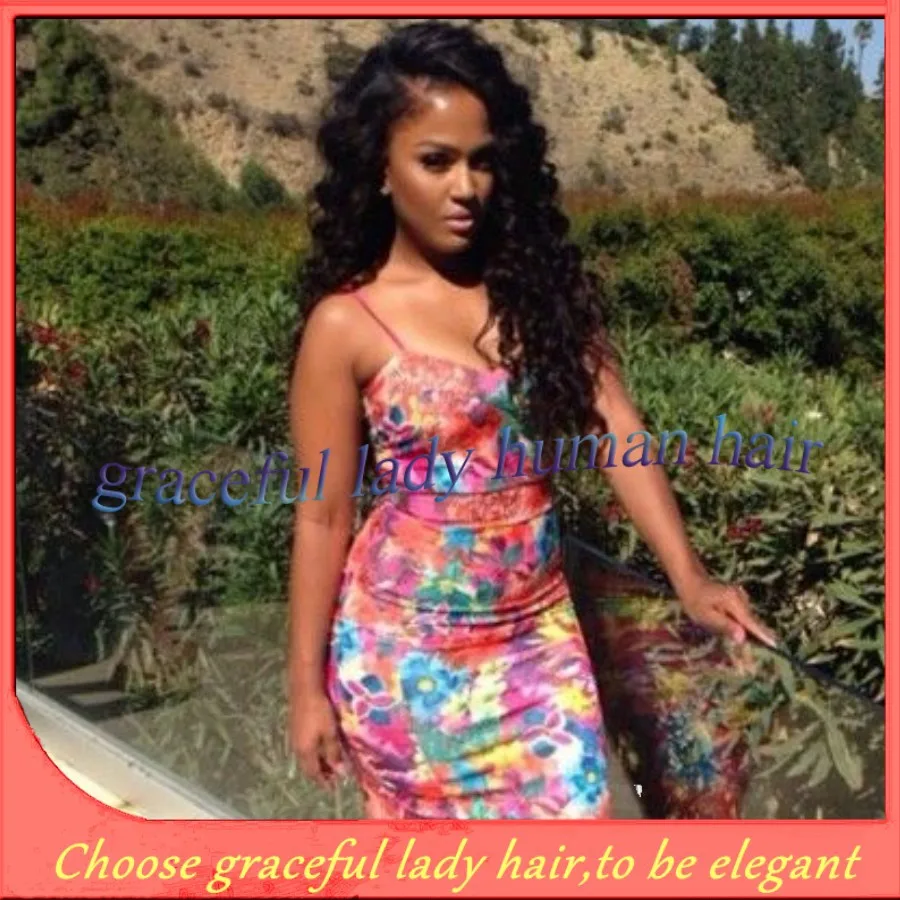 Online Shop Side Part Long Black Deep Wave Unprocessed Virgin