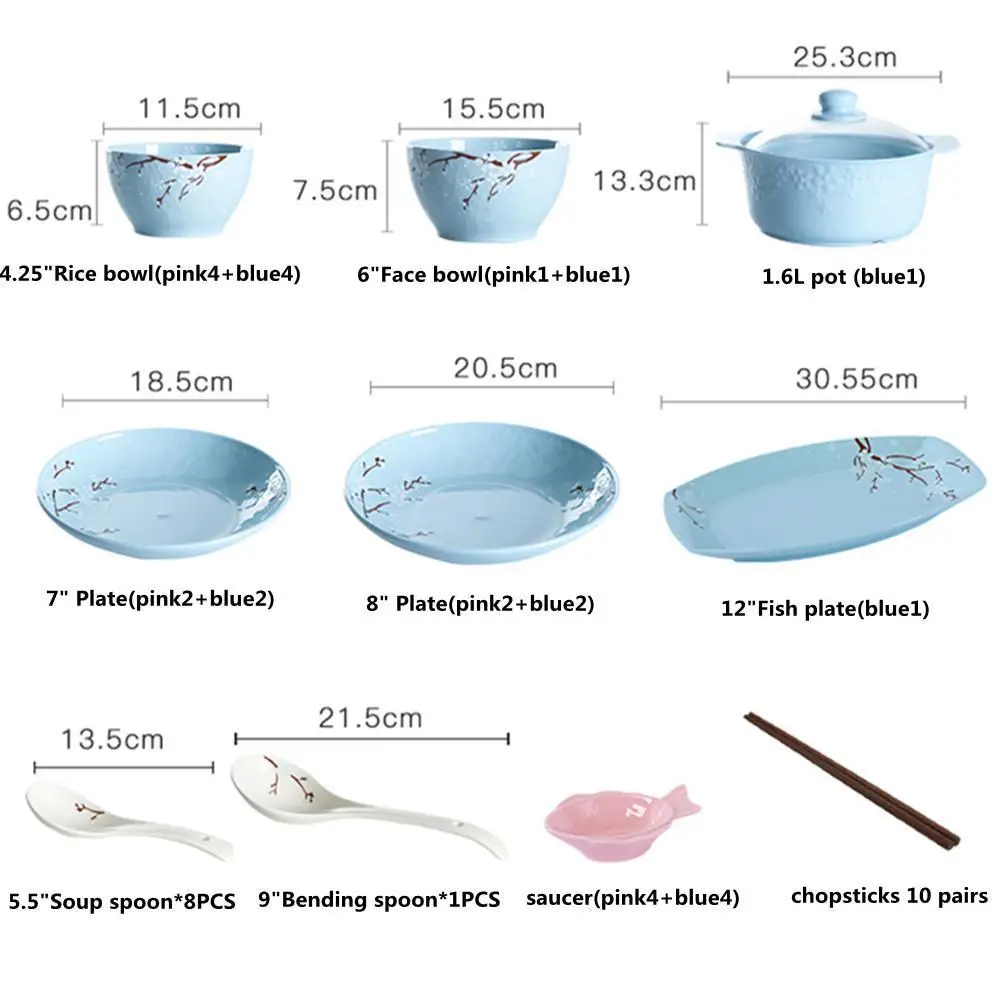 45 шт./компл. романтический образ узор цветущей сакуры Керамика Набор посуды набор посуды для обеденный стол Кухня