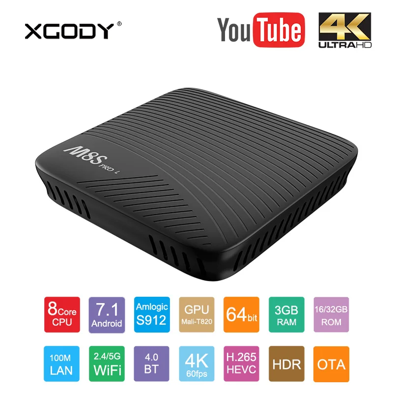 

In Stock XGODY M8S Pro L 4K HD Smart TV Box Android 7.1 Amlogic S912 Octa Core 3G+32G Bluetooth V4.1 Voice Control Media Player