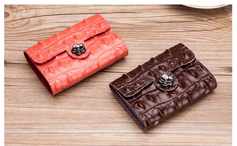 Lomelobo Split Leather Unisex Card Holder Alligator Women credit cards Wallet Men ID Card Purse Ladies Fashion Bank Cards Wallet HCL406 Details (11)