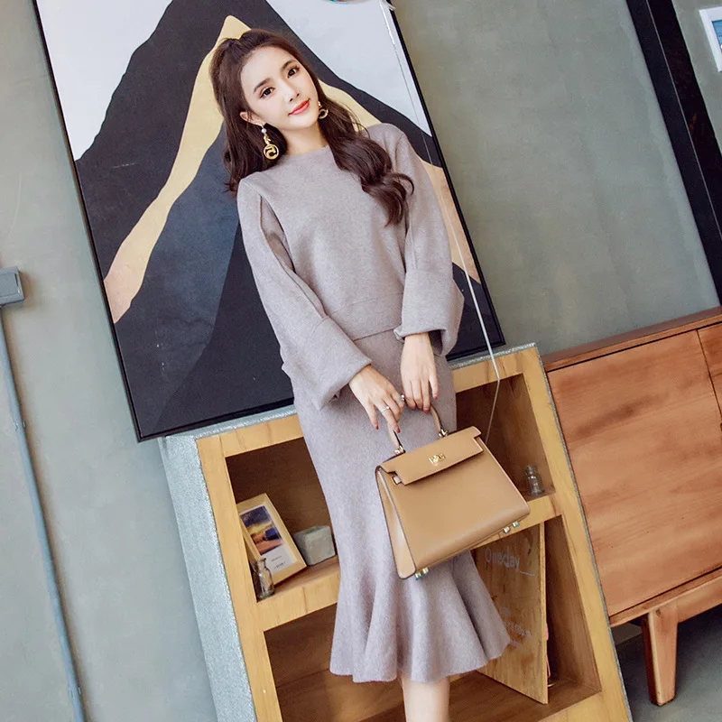 Женский трикотажный костюм двойка свитер и юбка с длинным рукавом|women sweater set|sweater