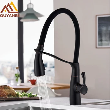 

Quyanre Bronze Black ORB Kitchen Faucet Pull Down 2-way Spray 360 Rotation Hot Cold Water Mixer Tap Pull Out Kitchen Mixer Tap