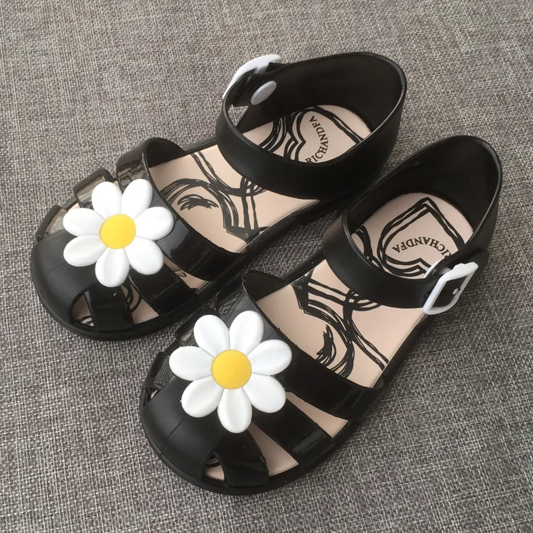 14.5 17cm Kids Jelly Sandals With Flowers Baby Girl