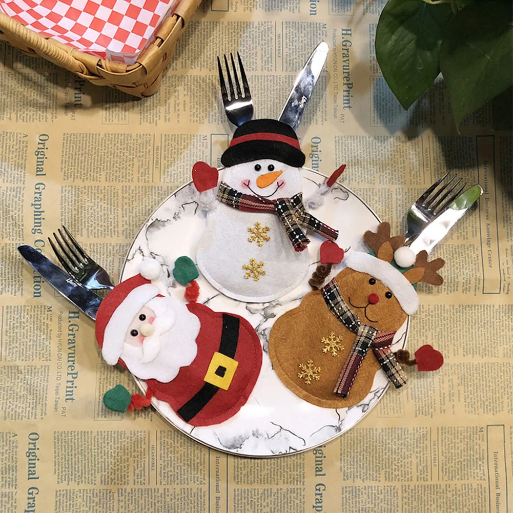 6 цветов рождественские украшения держатели для серебра Санта Клаус Снеговик Лось вилка кармашки для ножей декор для обеденного стола украшение дома