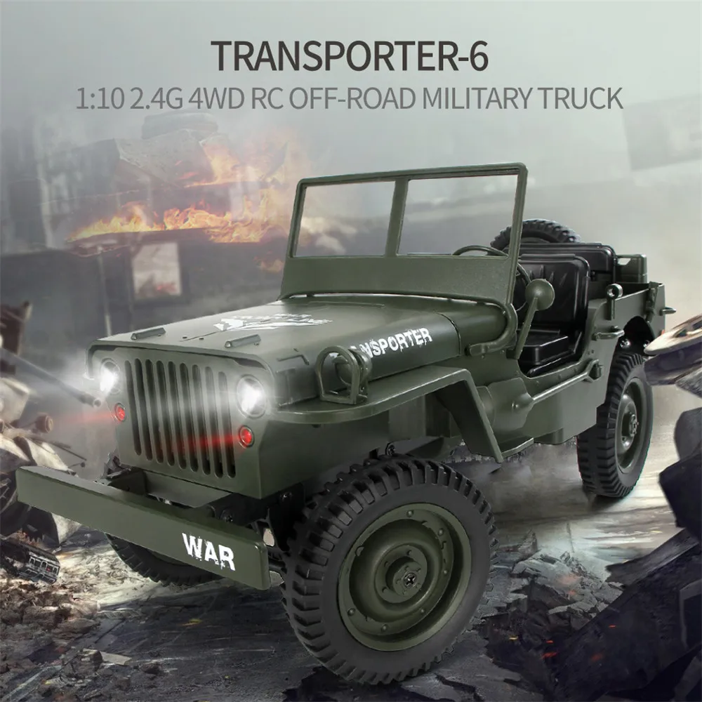 

JJRC Q65 1:10 RC Car 2.4G 4WD Convertible Remote Control Light Jeep Four-Wheel Drive Off-Road Military Climbing Car Toy Kid Gift