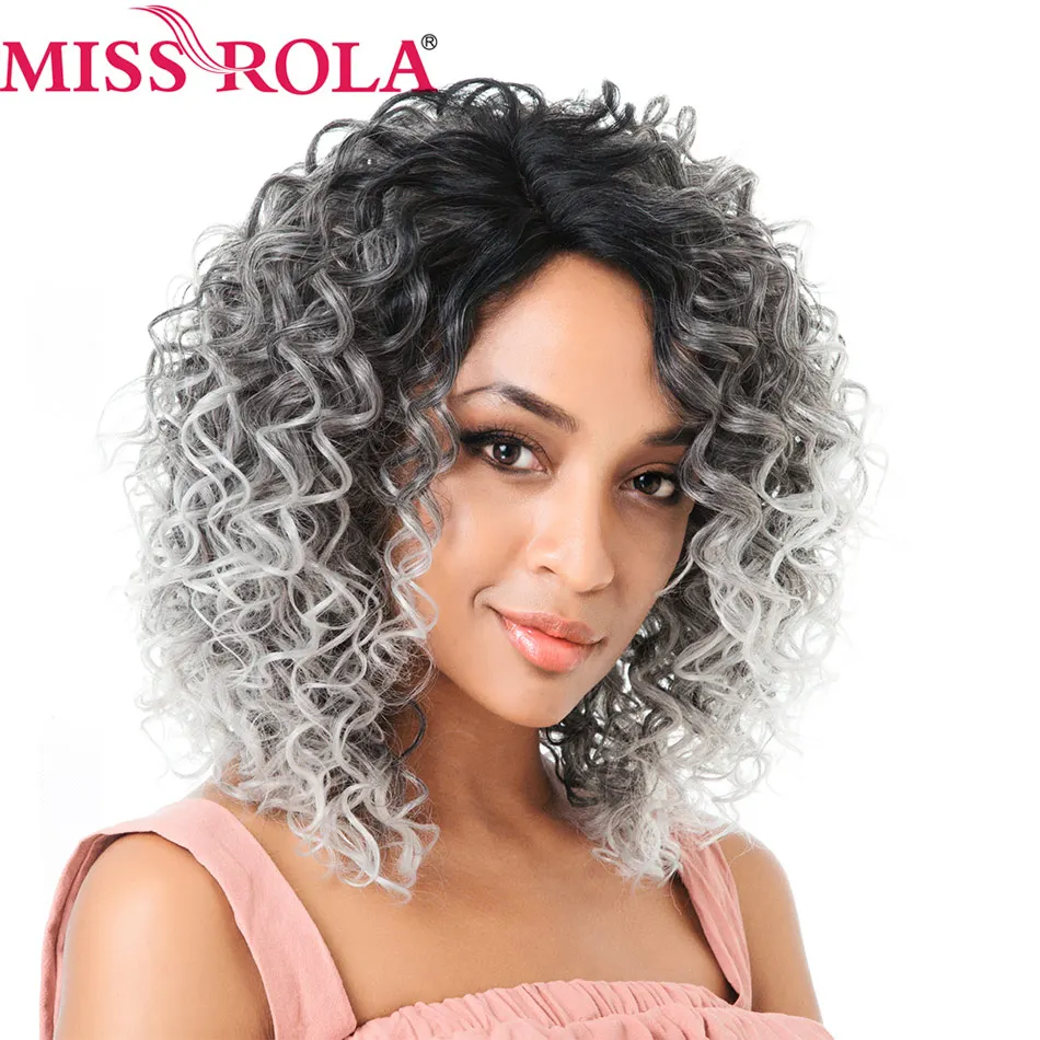 Miss Rola волосы короткие синтетические парики Кудрявые кудрявые парики на кружеве для черных женщин термостойкие Омбре 1B/Серый