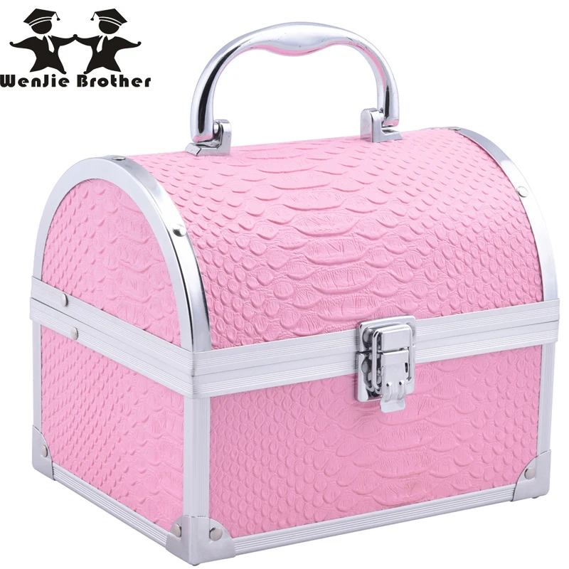 

wenjie brother New hot selling Make up Box with mirror Makeup Case Beauty Case Cosmetic Bag Lockable Jewelry Box for ladys gift