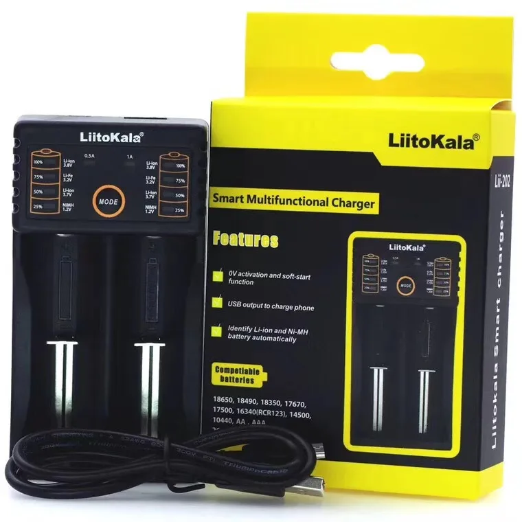 LiitoKala Lii-202 зарядное устройство HK LiitoKala Lii-50A 26650 5000mah аккумуляторная батарея для фонарика, 40-50A разряда