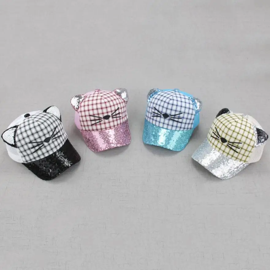 1PC Summer Bling Embroidered Cat Baby Hat Cap Kid Cool Baseball Sun Mesh Hats Head Circumference 52-54CM | Детская одежда и обувь