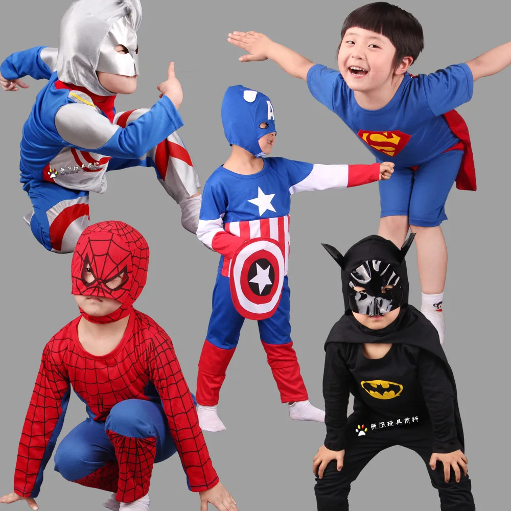 

C118 2-6Y Boys Clothing Tracksuit O-Neck Cosplay Pajamas Superman Batman Captain Spiderman Iron Man Transformer Pijamas Set Girl