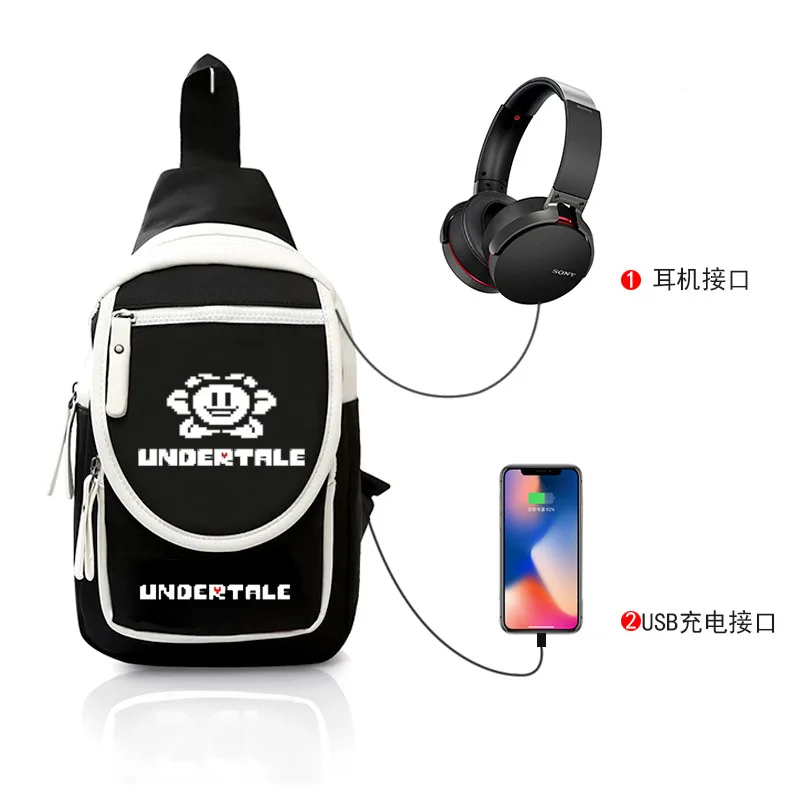 

2019 Game Undertale Frisk Toriel Sans Papyrus Print Functional Chest Bag USB Charging Canvas Shoulder Bag Anime School Bags