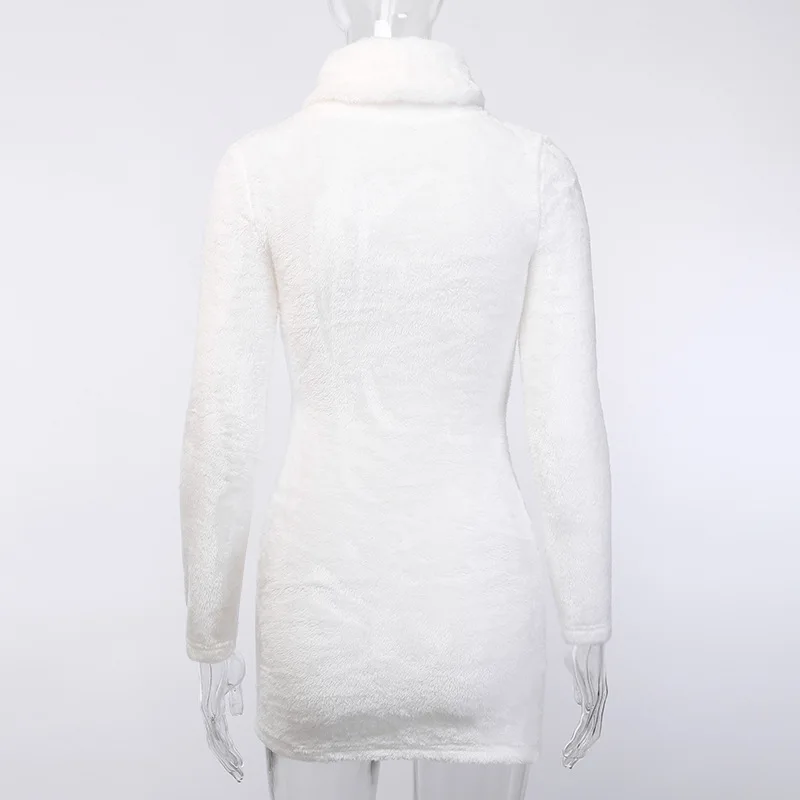 Hugcitar fur бархатное водолазка длинным рукавом белое облегающее обтягивающее мини платье платья поатье осень осеннее женское женские женщин клубное уличная одежда теплое одежда