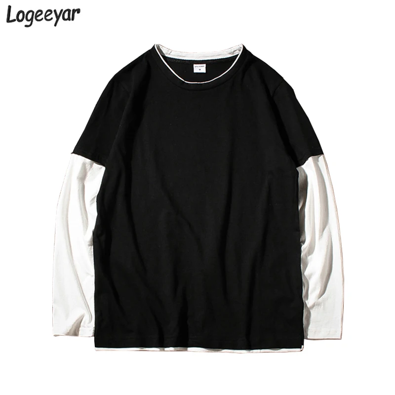 

Logeeyar 2017 New High Quality 100% Cotton Men's T-shirts O-Neck Long Sleeve Patchwork T Shirts Men Fashion Casual Soft T Shirt