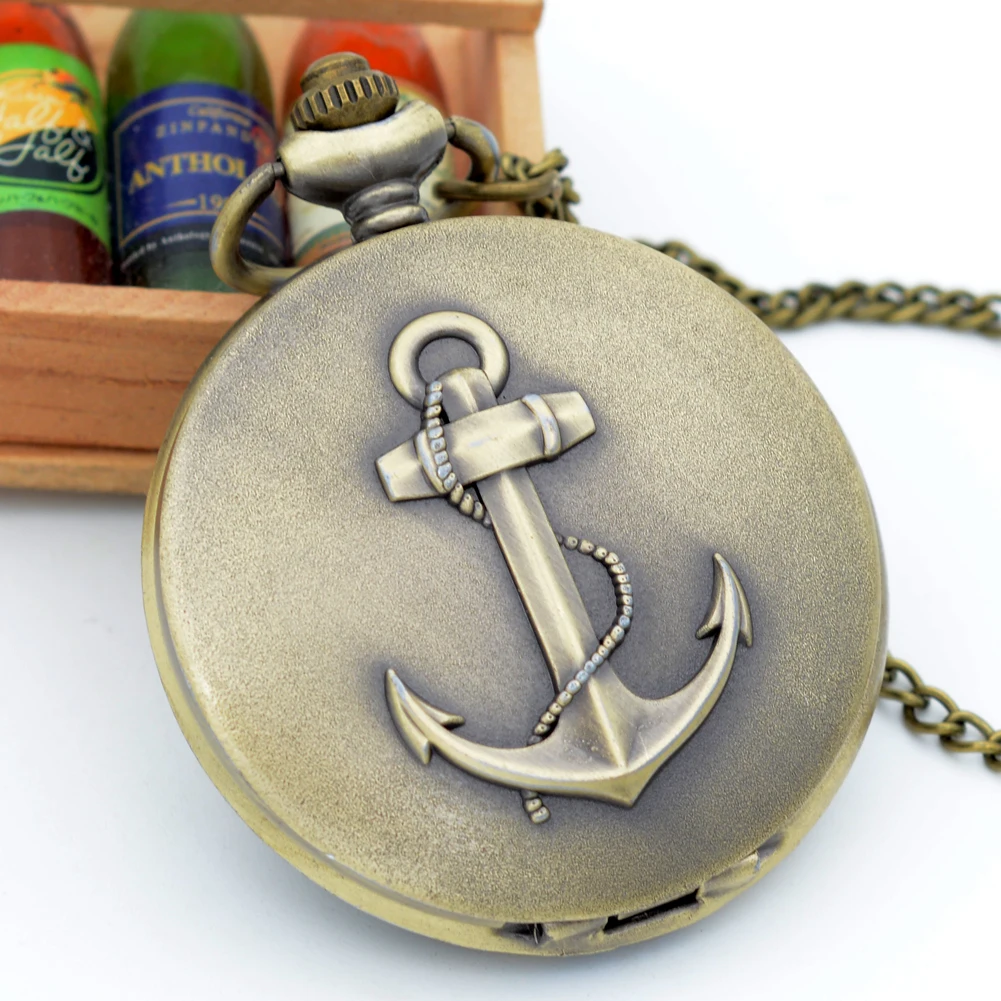 

Fashion Bronze The Rudder Anchors Roman Numeral Dial Quartz Pocket Watch Analog Pendant Necklace Mens Womens Watches Chain Gift