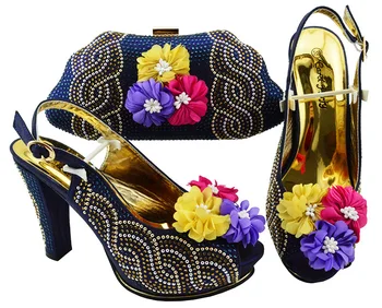 

New Arrival D.blue Color African Shoes and Matching Bags Italian Shoe and Bag Set for Party Women Nigerian Women Wedding JZS-02