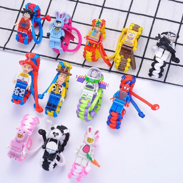 Disney Anime Toy Story 4 Marvel Buzz Lightyear Bracelet Building Blocks Action Figure Toy Woody Spiderman Bracelet Kid Gift Toys