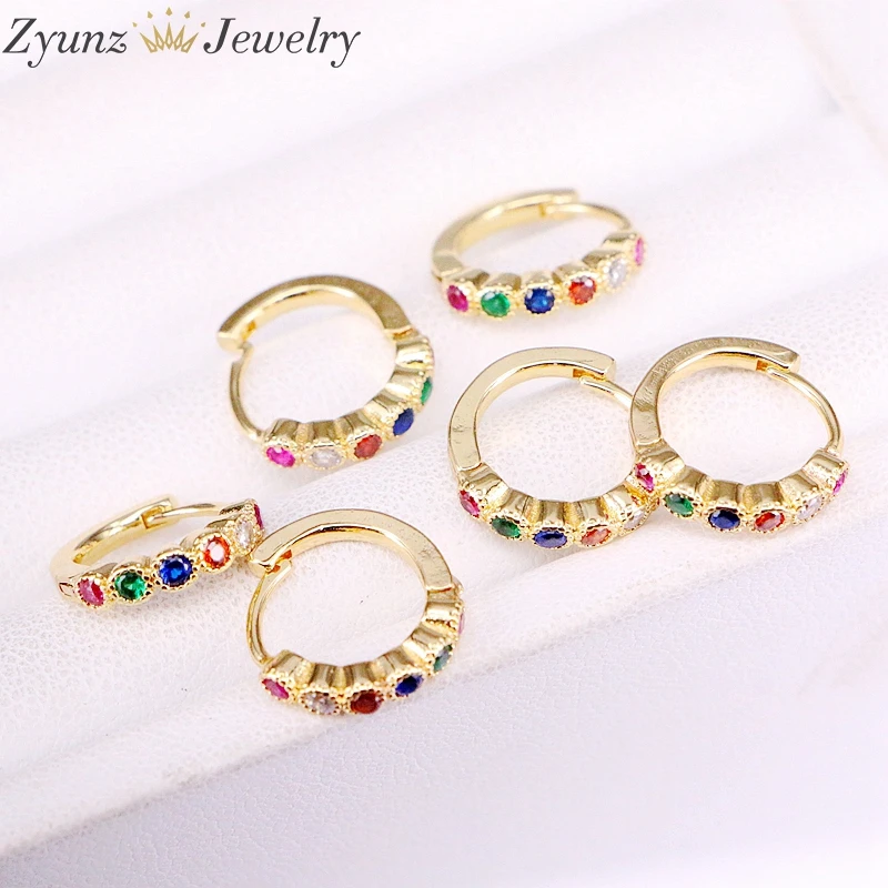 

10Pairs, Micro Pave Zirconia Colorful Gold Color Hoops Rainbow Charm CZ Crystal NEW Earrings For Women