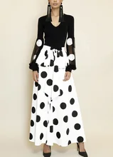 See Orange White Black Women Two Piece Outfits Summer 2018 Lady Two Piece Suit Sexy V neck Blouse Dot Skirt Set SO1131