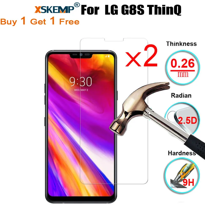 

XSKEMP 2Pcs Protective Glass Film For LG G8s ThinQ Clear Tempered Glass Screen Protector Film Protection Shockproof 9H+ Hardness