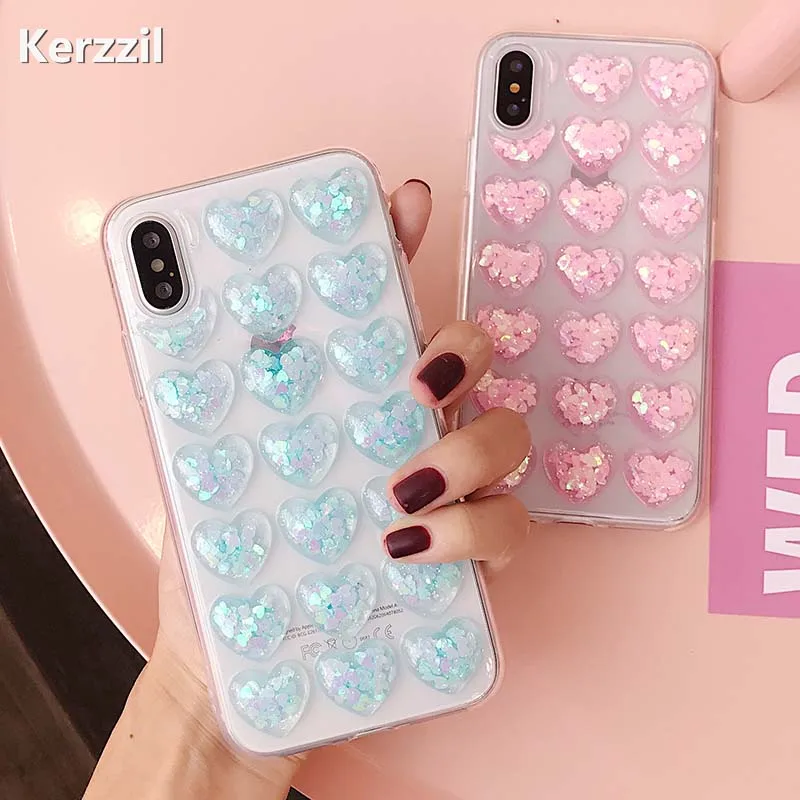Kerzzil Candy Color Phone Case For iphone X Fashion 3D Love Heart Back Cover Soft TPU Clear Cases iphoneX Capa Coque |