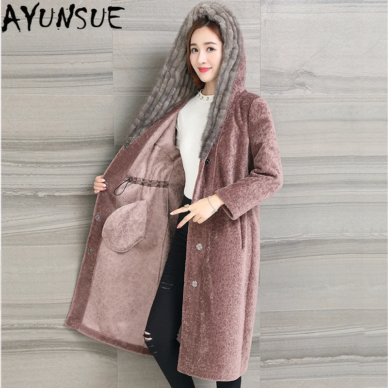 

Sheep Shearing Overcoat Women New 2019 Real Fur Coat Female Natural Mink Fur Long Jacket Plus Size 4XL casaco feminino LX2426