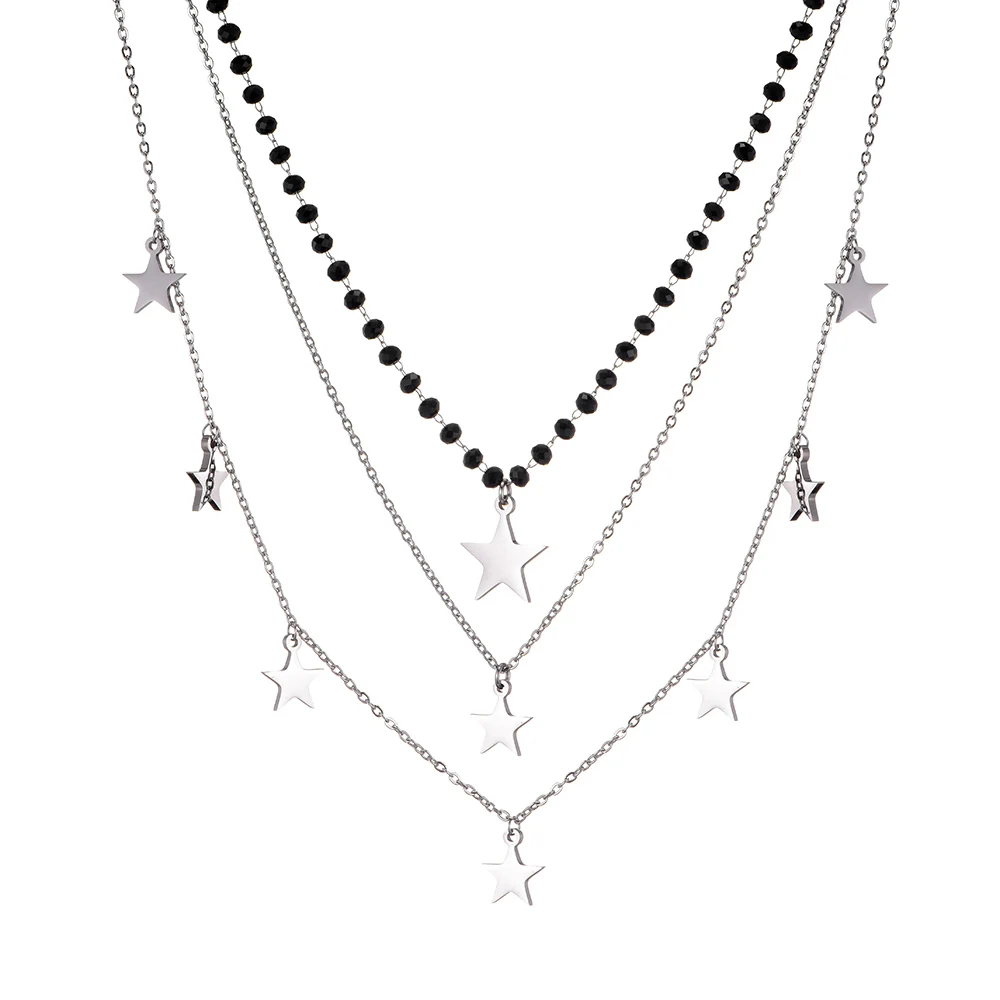 Черные хрустальные бусины с сердечком очаровательное многослойное ожерелье s для женщин из нержавеющей стали Чокеры ожерелье ювелирные изделия женский подарок для вечеринки