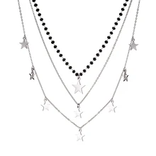 Черные хрустальные бусины с сердечком очаровательное многослойное ожерелье s для женщин из нержавеющей стали Чокеры ожерелье ювелирные изделия женский подарок для вечеринки