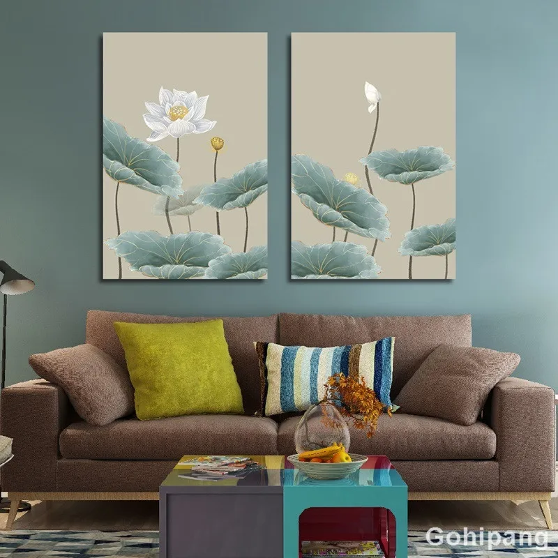 B624361（简约中式中国风手绘荷花装饰画50×70）-3