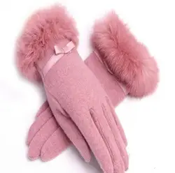 Новый перчатки осень-зима для женщин Guantes бантом вождения твердые кашемир шерсть Прихватки для мангала варежки экран Кролик Мех животных