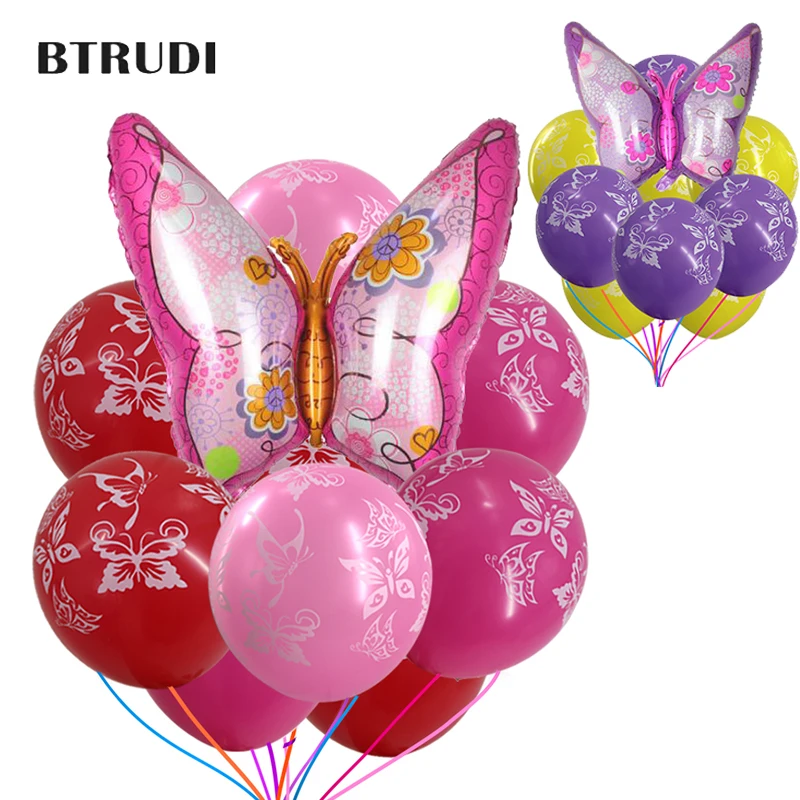 

BTRUDI 12/24 inch Butterfly Printed Latex Balloon Inflatable Helium Air Ball Wedding Decoration Happy Birthday Party Descrption