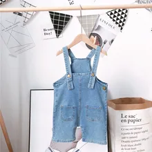 Детские комбинезоны унисекс; повседневный комбинезон с карманами для маленьких девочек; шорты; детская одежда; летние джинсовые штаны для мальчиков; комбинезон с лямками для малышей