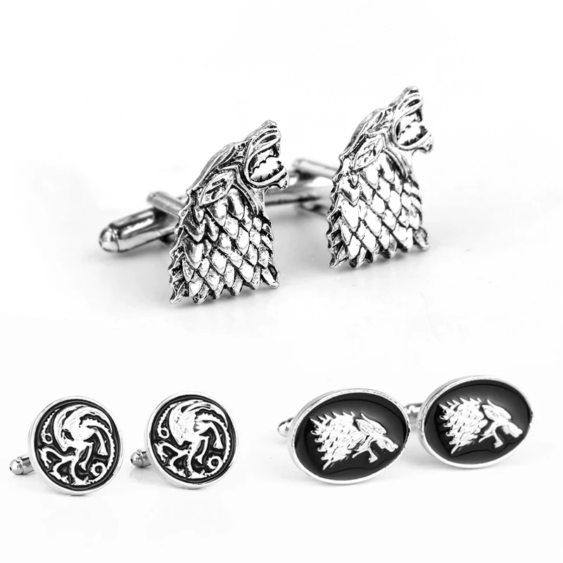 

Game Of Thrones Wolf Head Cufflinks For Men House Stark and House Targaryen Badge Cufflinks