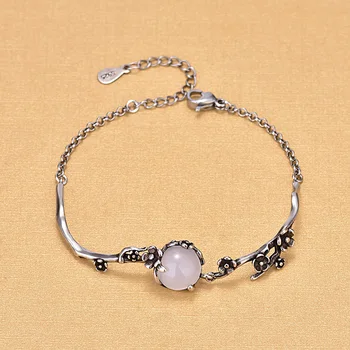 

Free Shipping Top Quality Wholesale Real 925 Sterling Silver Retro Flower Bracelets Fine Jewelry