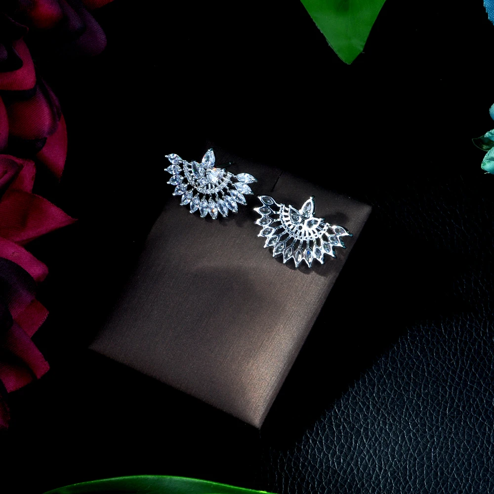 HIBRIDE Beautiful Clear Cubic Zirconia Jewelry Fan Shape Fashion Brand Big AAA CZ Wedding Earring For Women E-242 - Image 4