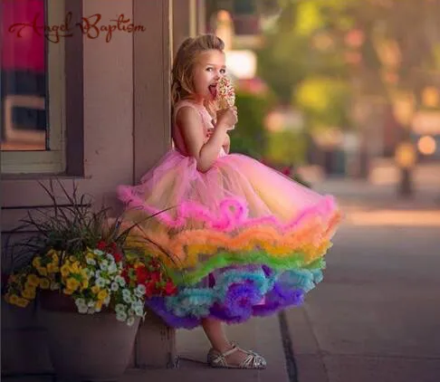 Pretty rainbow cupcake flower girl dress toddler glitz