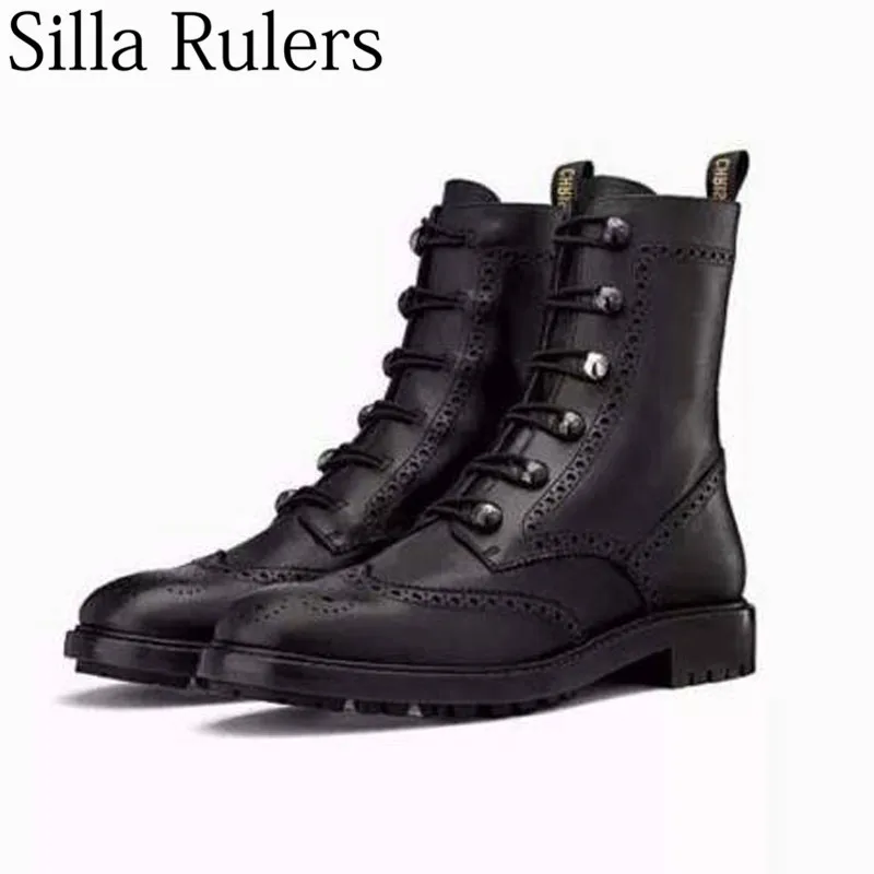 Punk Court Élastique Talon Bout Sculpté Bande Dirigeants Rivet Chelsea En Femmes Silla Black Femme Rond Rétro Martin Bottes Cuir 8TvpRHxP