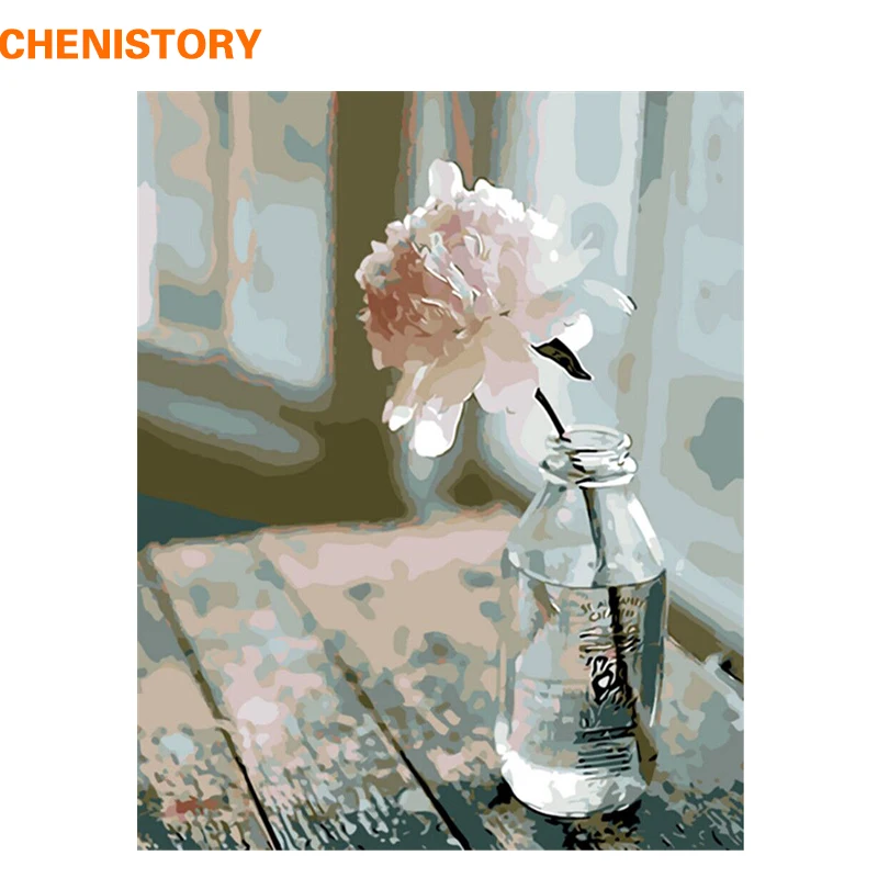 

CHENISTORY Frame White Flowers DIY Painting By Numbers Modern Wall Art Picture Home Wall Decor For Living Room Artwork 40x50