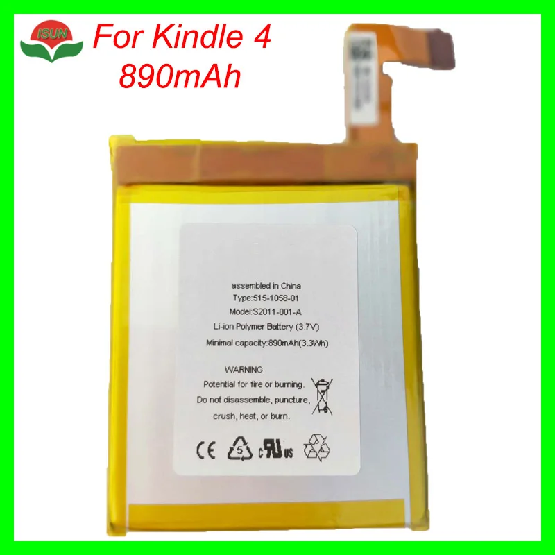 ISUN 10 шт./лот полимерная литиевая батарея для amazon kindle 4 890 мАч MC-265360 D01100 S2011-001-S DR-A015