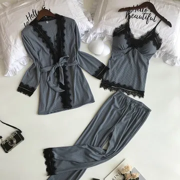 HaloSweet зимняя одежда для сна Женская хлопковая кружевная Пижама сексуальный халат