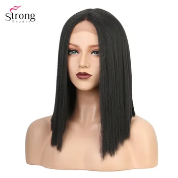 

StrongBeauty 14" Lace Front Wigs for women Yaki Straight Hair Black Synthetic lace Wig Bob