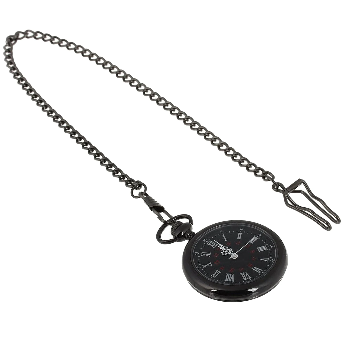 

Man Pocket Watch Quartz Roman Numerals Black Dial with Alloy Necklace