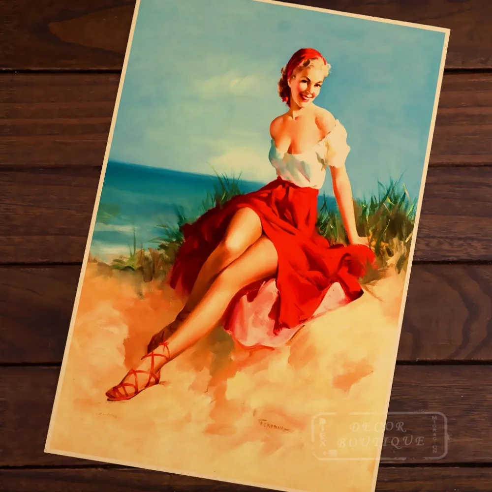 Девушка служанки Pin Up WW2 постер карты классический винтажный Ретро Крафт холст