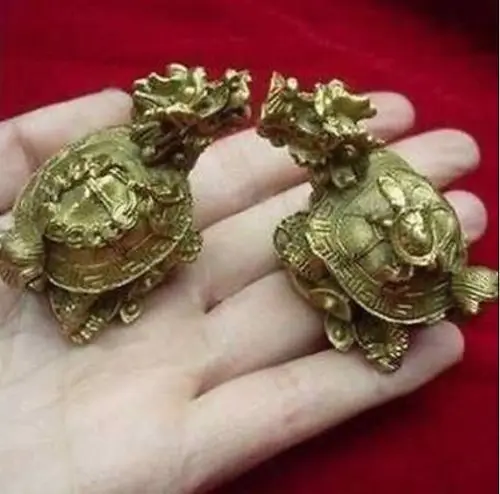 

S0456 China's rare bronze statue carving delicate a pair of old dragon turtle