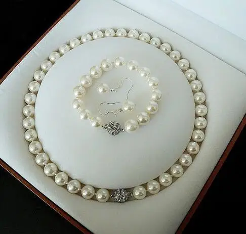 

Wholesale price 16new ^^^^wholesale natural 10mm white shell pearl fashion bracelet earring necklace set